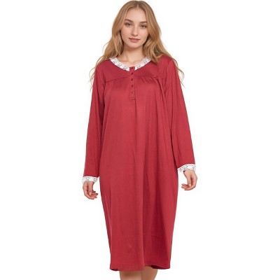 YafeMarte Women’s Ultra Soft Long Sleeve Nightgown with Lace Trim