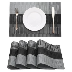Aoibox Black Placemats Set of 4, Heat-Resistant Washable Non-Slip Vinyl Woven Table Mats for Kitchen Dining Table Decoration Indoor Outdoor - 1 of 4