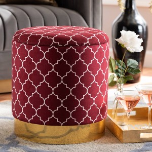 Serra Quatrefoil Velvet Upholstered Metal Storage Ottoman - Baxton Studio - 1 of 4