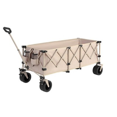 Grungis Foldable Extended Wagon Cart,Shopping Cart with Big All-Terrain Beach Wheels & Drink Holders,Utility Cart for Camping,Shopping
