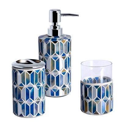 3pc Hexagon Border Lotion Pump, Toothbrush Holder, Tumbler Blue - Allure