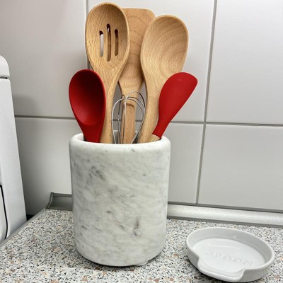 White Marble Kitchen Utensil Holder