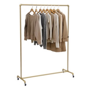 YIYIBYUS Gold Iron Clothes Rack Hanging Rod Freestanding Pipe Garment Rack With Wheels - 1 of 4
