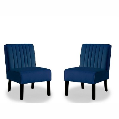 NicBex Velvet  Accent Chair with Minimalist Design,Modern Armless Chairs with Solid Wood Legs for Bedroom,Reading Room,Dark Blue,2PC