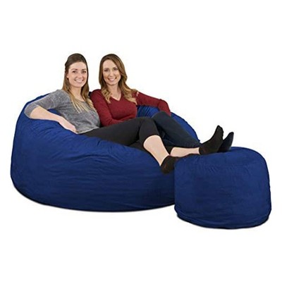 Ultimate Sack 5ft Bean Bag Chair and Footstool, Oversized Comfortable Indoor Floor Lounger, Giant Foam-Filled Furniture for Relaxing, Electric Blue