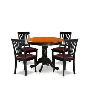HomeStock 5-Piece Round Black Finish Solid Wood Top Dining Table with 4 Chairs - 1 of 4