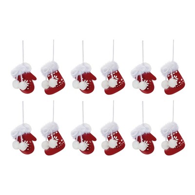Stocking and Mitten Metal Ornament – Red White Cut Out Design – 4 in – Set of 12 – By Melrose