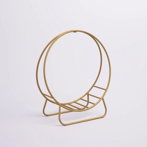 Barton 30" Round Steel Firewood Racks Holder Log Rack Hoop Fireplace Wood Storage Holder, Gold - 1 of 4