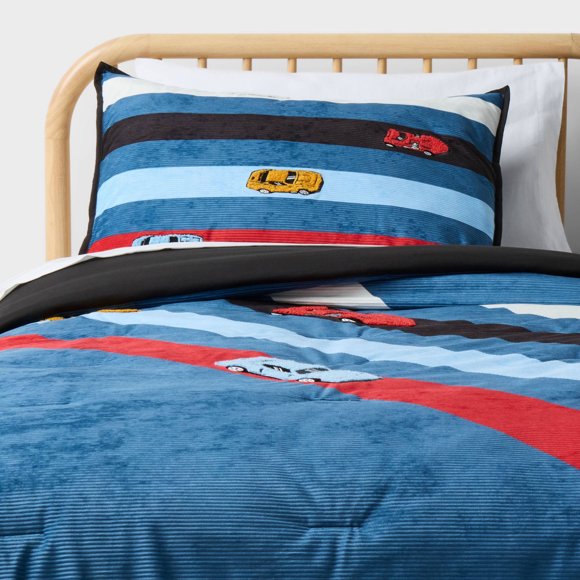 Hot Wheels Classic Track Corduroy Track Kids' Comforter Set Blue - Hot Wheels by Pillowfort™