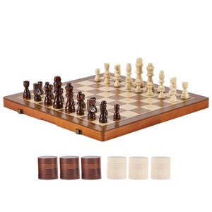 VEVOR Magnetic Wooden Chess Set, 15 inch 2-IN-1 Chess Checkers Game Set, Folding Chess Board Games for Adults Kids, 2 Queens Portable Travel Gift - 1 of 4