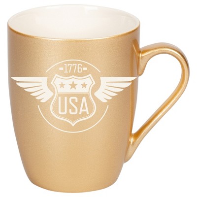 100 North United States of America 10 Ounce Vegas Gold Metallic Finish, Comfortably Fits Your Hands, New Bone China Coffee Tea Cup Mug, USA 1776