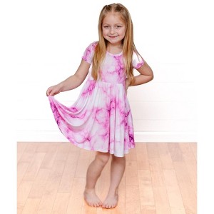 Lev Baby Girls' Viscose from Bamboo Short Sleeve Dress – Pink Marble Print - 1 of 4