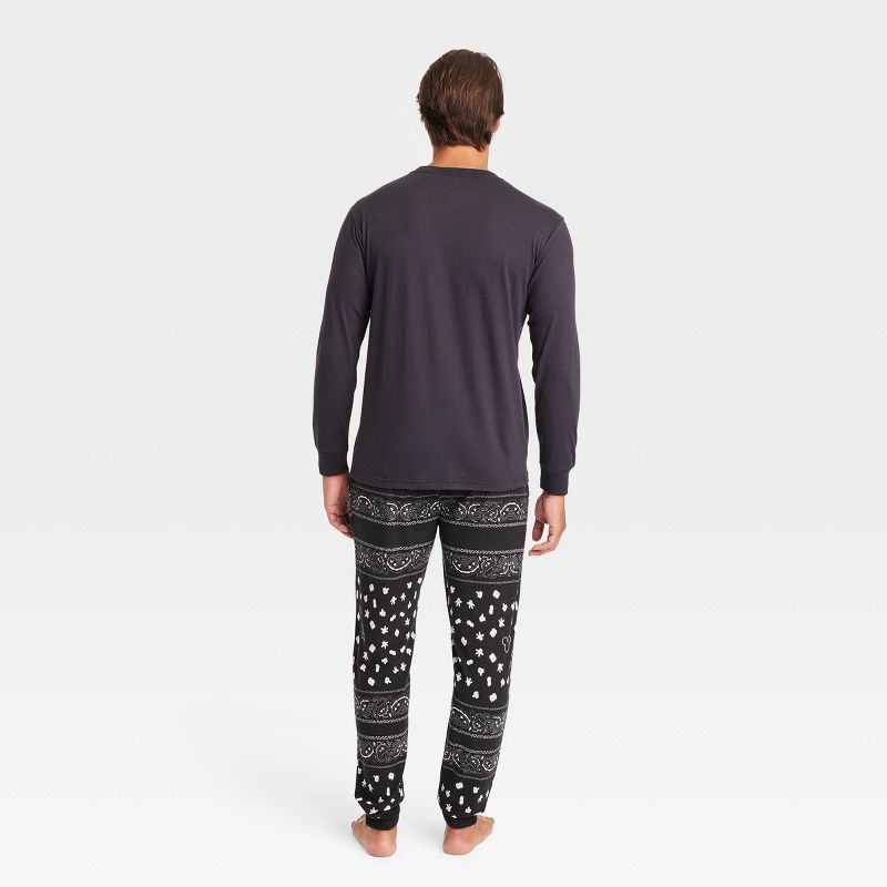 Men's Disney Mickey Bandana Print Long Sleeve Sweater Knit Pajama Set - Black, 2 of 3