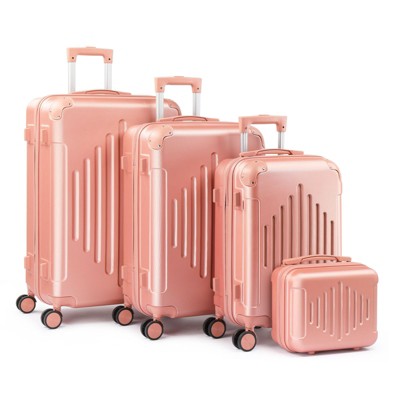 Karl Home 4 Piece Set ABS Trolley Cases Iron Trolley Rod Pink