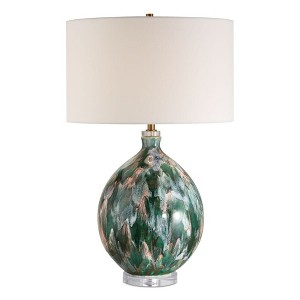 Uttermost Mihaela Drip Glaze Table Lamp – Hand-Fired Ceramic Base with Crystal & Brass Accents, White Linen Shade, 27” High - 1 of 4
