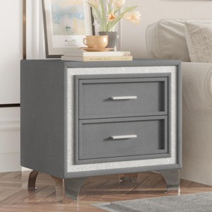 SEVOBAL Nightstands Mid Century Velvet Bedside Table with 2 Drawers and Metal Legs for Bedroom Storage, Gray, 21.8"*15.9"*21.7" - 1 of 4