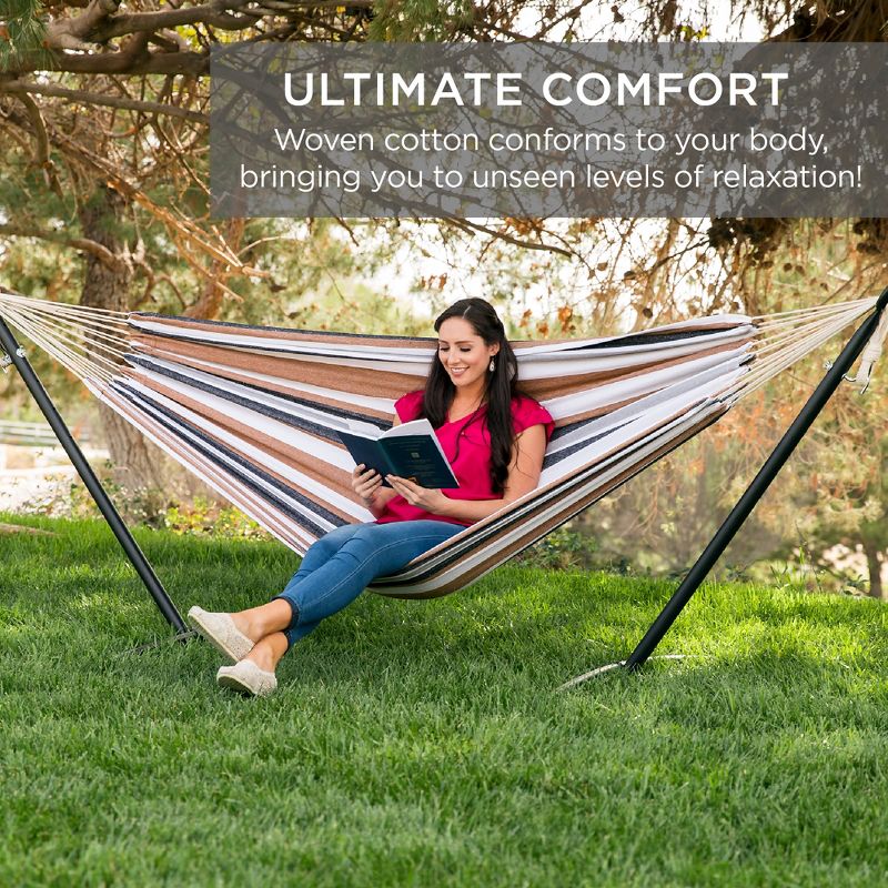 Best Choice Products 2-Person Brazilian-Style Cotton Double Hammock with Stand Set w/ Carrying Bag, 4 of 16