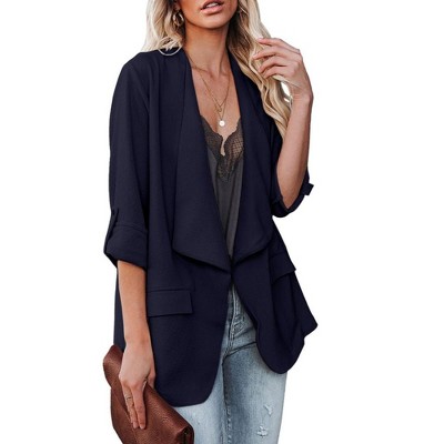 Womens Casual Jackets Fall Outfits for Lady Roll Up Open Front Blazer Longline Blazer Work Office Business Blazers