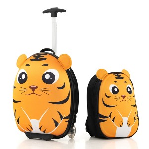 Costway 2PCS Kids Carry On Luggage Set 16'' Owl Rolling Suitcase with 12'' Backpack Travel Pink/White/Yellow - 1 of 4