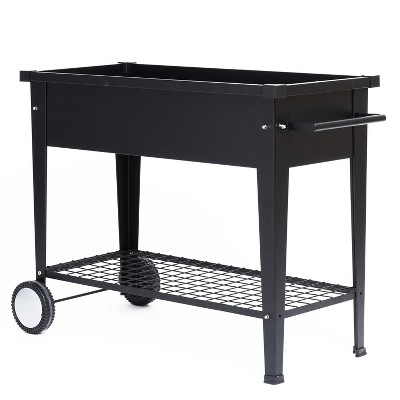Black Metal Mobile Raised Garden Bed Planter with Wheels