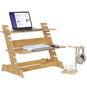 Artloge Bamboo Offices Standing Desk Converter Laptop Compture Standup Desk Riser with 7 Adjustable Levels & Earphone Holder for Home Office - 1 of 4