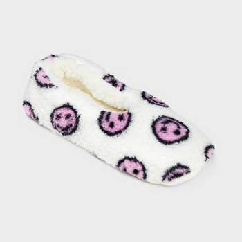 Girls' Smiley Slipper Socks - art class™ White/Pink