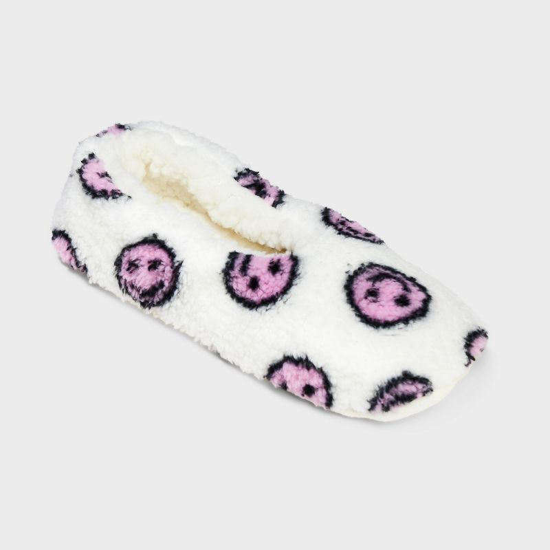 Girls' Smiley Slipper Socks - art class™ White/Pink, 1 of 6