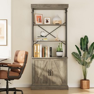 Tall Bookshelf with Doors, Industrial Storage Open Rack Shelf with File Cabinet Drawers, Large Vintage Freestanding Storage Home Office Cabinet - 1 of 4
