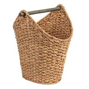 Storied Home Boho Oval Braided Bankuan Bathroom Toilet Paper Basket with Wood Handle - 1 of 4