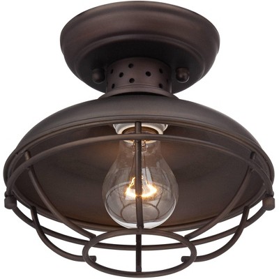 Franklin Iron Works Rustic Outdoor Ceiling Light Fixture Bronze 8 1/2" Caged for Exterior Entryway Porch