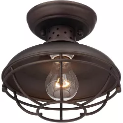 Franklin Iron Works Rustic Semi Flush Mount Outdoor Ceiling Light Fixture Bronze 8 1/2" Caged for Exterior Entryway Porch