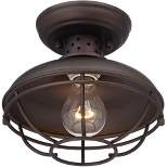 Franklin Iron Works Park Rustic Semi Flush Mount Outdoor Ceiling Light Bronze Caged 7 1/2" for Post Exterior Barn Deck House Porch Yard Patio Home