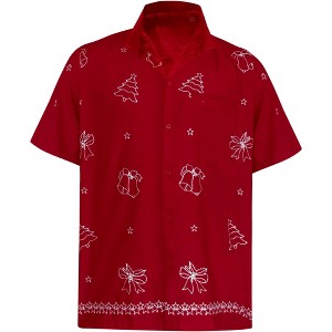 LA LEELA Men's Button Down Short Sleeves Casual Hawaiian Shirt Beach Aloha Party Summer Holidays Vacation Shirts for Men XS Mistletoe Red_AE23 - 1 of 4