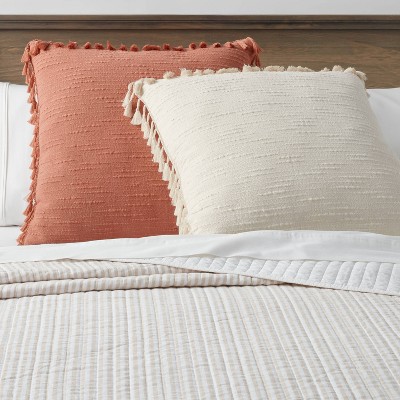 Terracotta Cotton Slub Tassel Square Throw Pillow