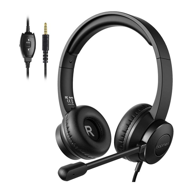 S100 Gaming Headphone w/ Adjustable Boom Microphone and In Line Volume Control Computer PC Headset for Home, School, Office, & Call Center Use, Black, 1 of 7