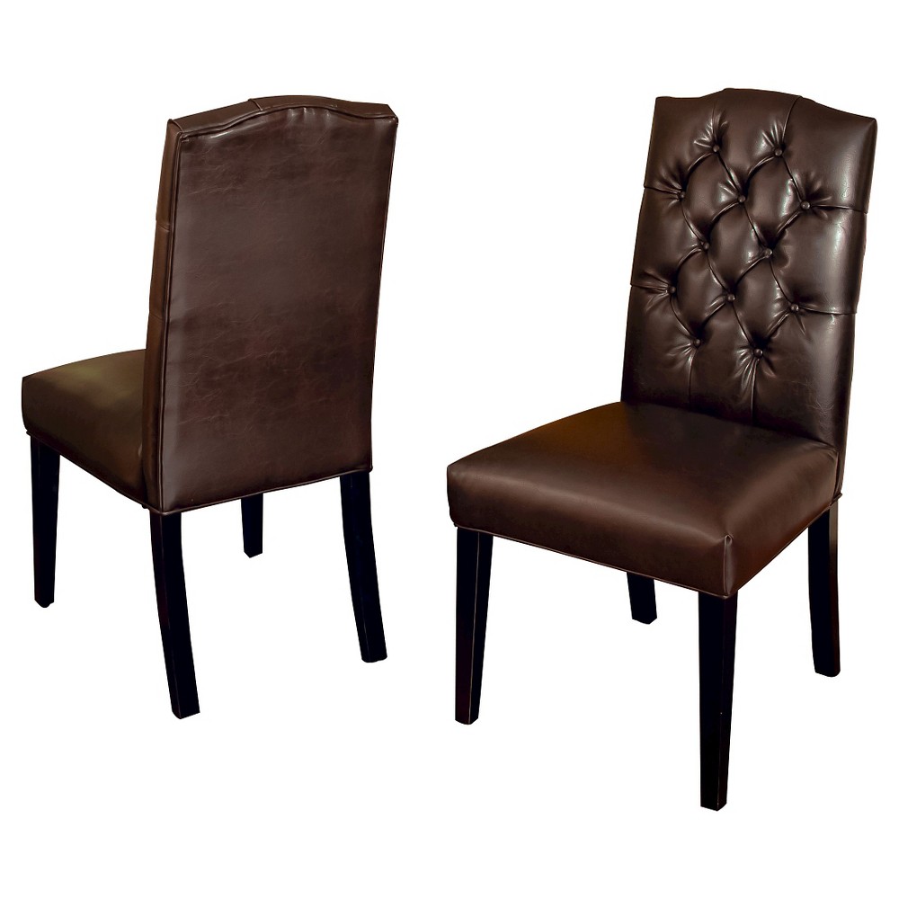 Photos - Chair Set of 2 Crown Top Bonded Leather Tufted Dining  Brown - Christopher