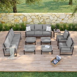 Sonkuki Outdoor Furniture Set Patio Conversation Sofa with Coffee Table Set, All-Weather PE Rattan Couch with Cushion - 1 of 4
