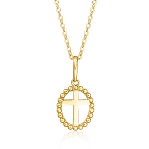Ross-Simons Italian 10kt Yellow Gold Cross Beaded Frame Pendant Necklace - 1 of 3