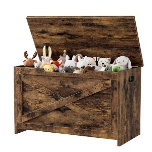 30" Storage Chest, Wooden Storage Bench with Safety Hinge, Easy Assembly, Large Toy Chest - 1 of 4