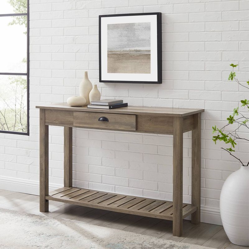 June Rustic Farmhouse Entry Table with Lower Shelf Gray Wash - Saracina Home, 3 of 9