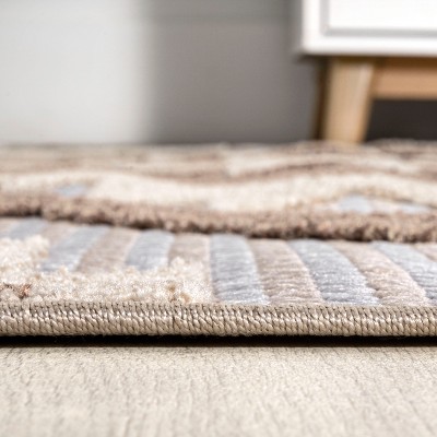 Ivory and Brown Geometric Synthetic 4' x 6' Indoor/Outdoor Rug