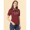 Allegra K Women's Peter Pan Collar Bow Tie Neck Work Office Button Down Shirt - 2 of 4