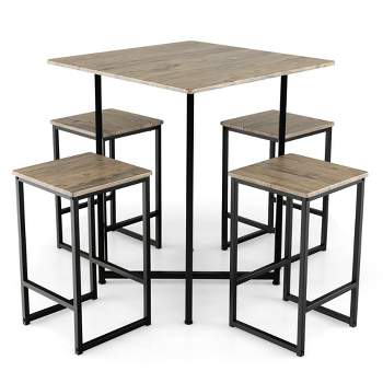 Tangkula 5 Pieces Square Dining Table and Chair Set Kitchen Furniture Grey