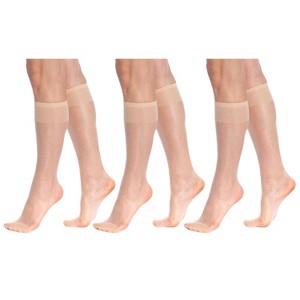 3 Pairs Sheer Knee High Socks for Women 15 Denier with Stay-Up Band One Size - 1 of 3