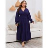 Womens Plus Size V Neck Wrap Maxi Dress High Waist Ruffle Summer Casual Dress with Belt - 2 of 4