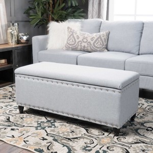 CAVINAS Polyester Storage Ottoman Bench with Nailhead Accents,Upholstered Storage Ottoman,Storage Benches for Living Room,Bedroom - 1 of 4