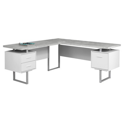71" Taupe and Silver L Shape Computer Desk With Three Drawers