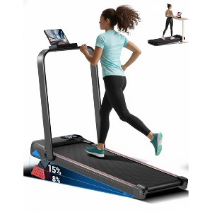 15% Incline Walking Pad Treadmill with Handle Bar - 2.5HP Quiet Folding Treadmill for Home Office Under Desk Portable Walking Pad with 300LBS Capacity - 1 of 4