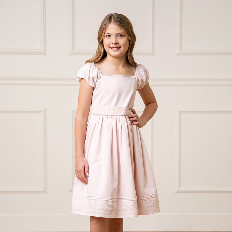 Hope & Henry Girls' Cap Sleeve Special Occasion Sateen Flower Girl Dress with Embroidered Hem, Kids, 4 of 11
