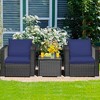 Tangkula 3PCS Rattan Patio Conversation Furniture Set Outdoor w/ Navy Cushions - 2 of 4